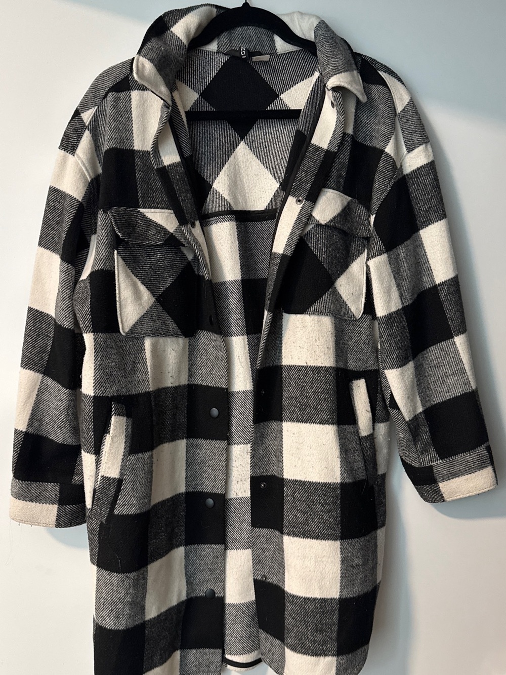 H&M Black & White Plaid Trench Shacket